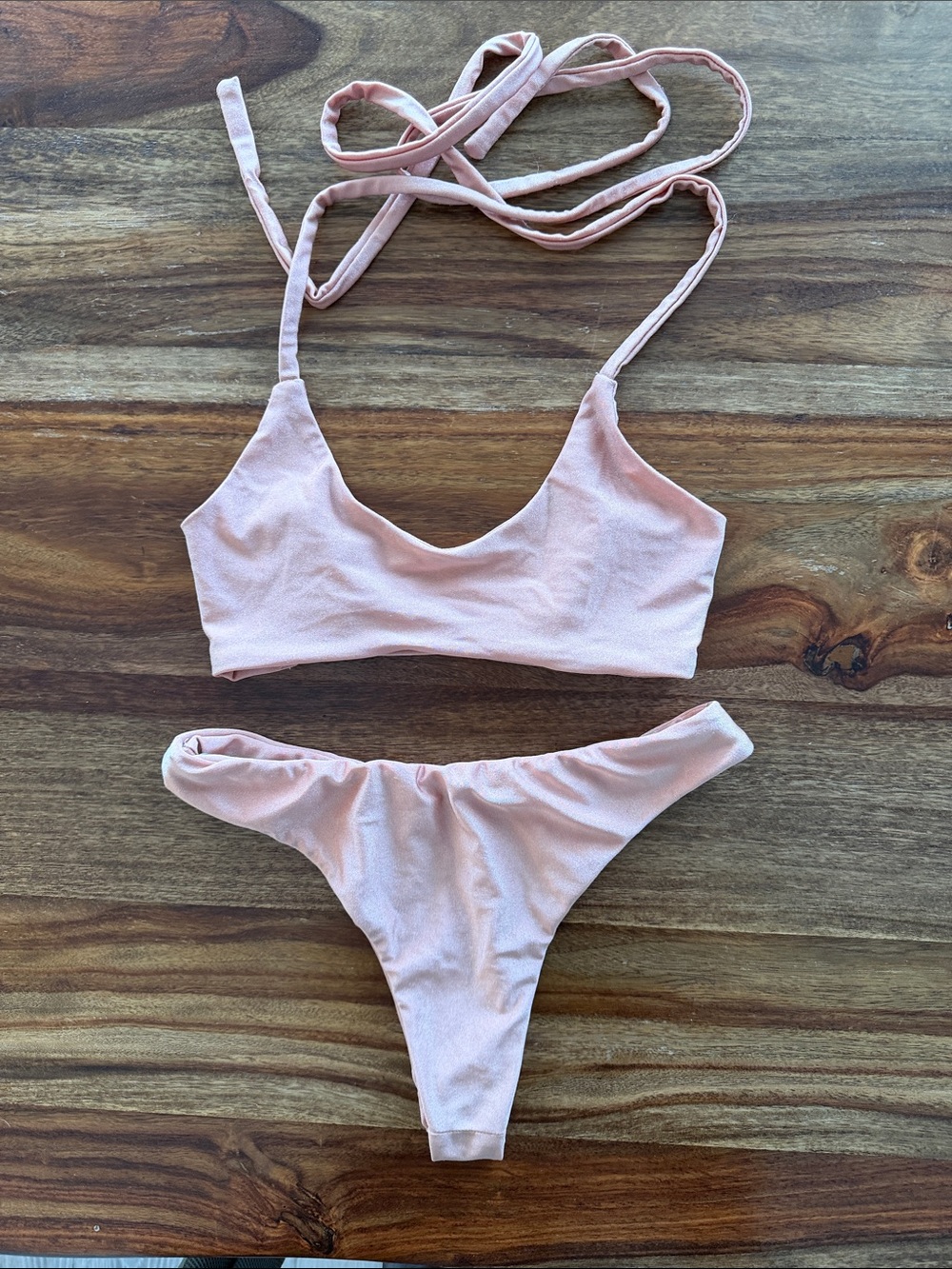 Oh Polly Light Pink Ribbed Bikini Set
